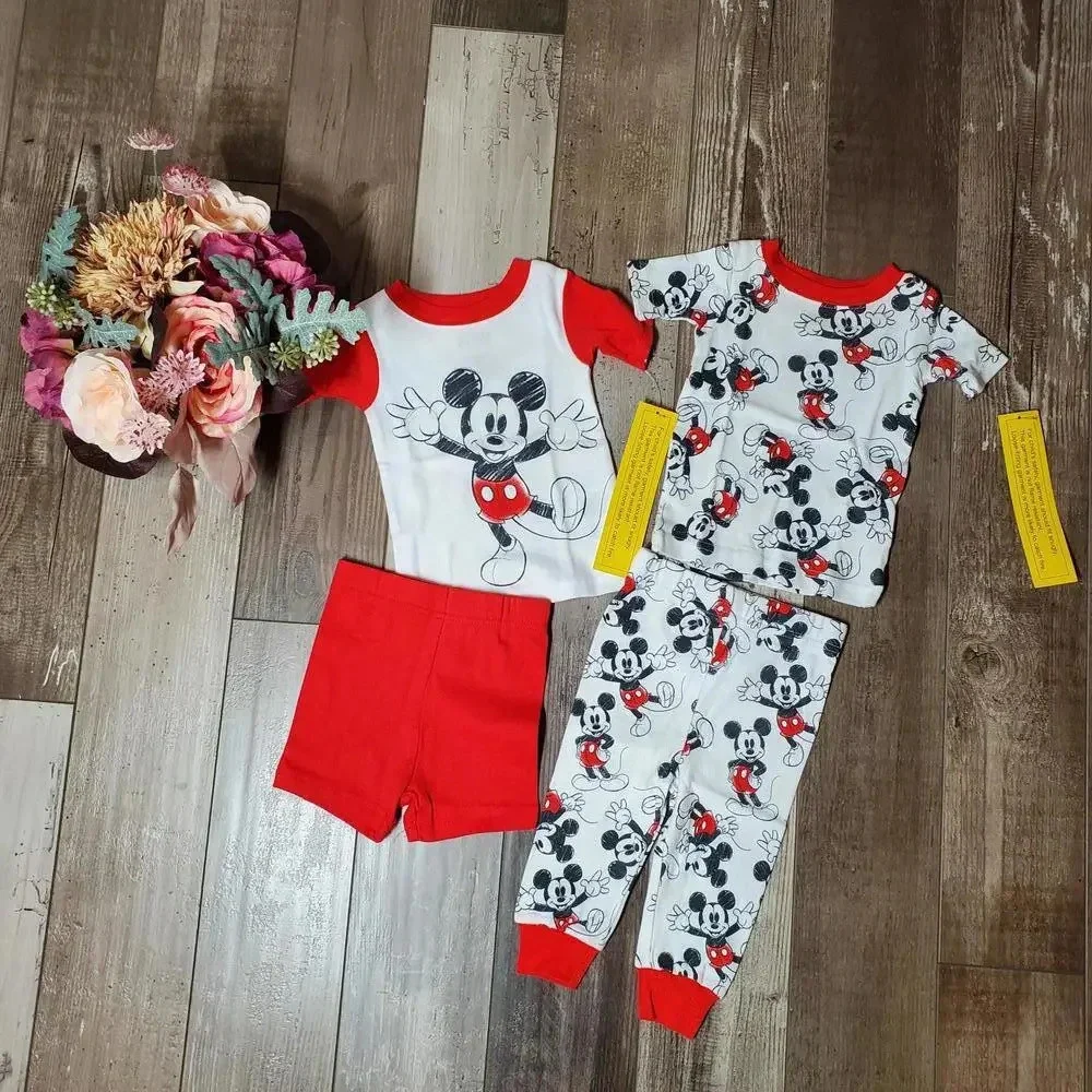 NWT Mickey Mouse Baby Boy T-Shirt, Short, and Pants Pajama Set, 4-Piece, Size 9M